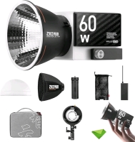 New - Zhiyun Molus G60 Combo 60W LED Video Light , Mount Manual and Bluetooth/ App Control Continuous Lighting w/Bowens Mount Adapter for Studio Video, YouTube, Vlog, Live Stream . Retail $260 .