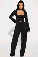 New Size Medium - FashionNova Nobody Like Me Ribbed Pant Set , Black .