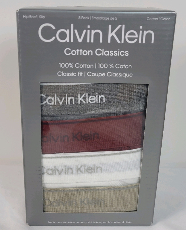 New Size Medium 5-Pack Calvin Klein Cotton Classics Mens Hip Briefs Retail $70