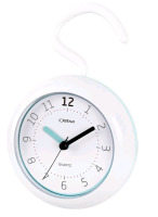 New - OSTAR Waterproof Bathroom Shower Clock, Analog Quartz Clock Hanging Stand Dual Purpose, One AA Battery Operated 4.5" diameter.