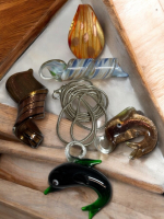Murano / Dichioic / Hand Blown / Lampwork 5 Glass Pendants Two Are Dolphins Chain Included