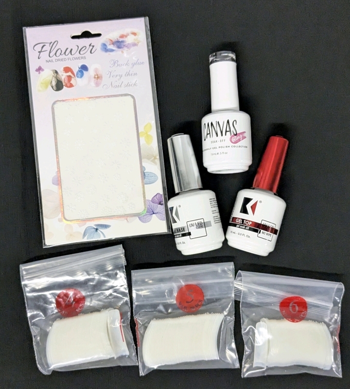 New UV Gel, Fake Nails & Decals | KUOA Soak-Off Base & Top Coats (15ml ea), Canvas Bling "Spiritual Gangster" Gel Polish & 50 each #4, #5, #6 Fake Nails