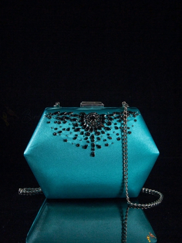 New Elegant Hexagonal Rhinestone-Adorned Evening Clutch Bag for Women Retails for $56 - 8.25" Long and 6" tall