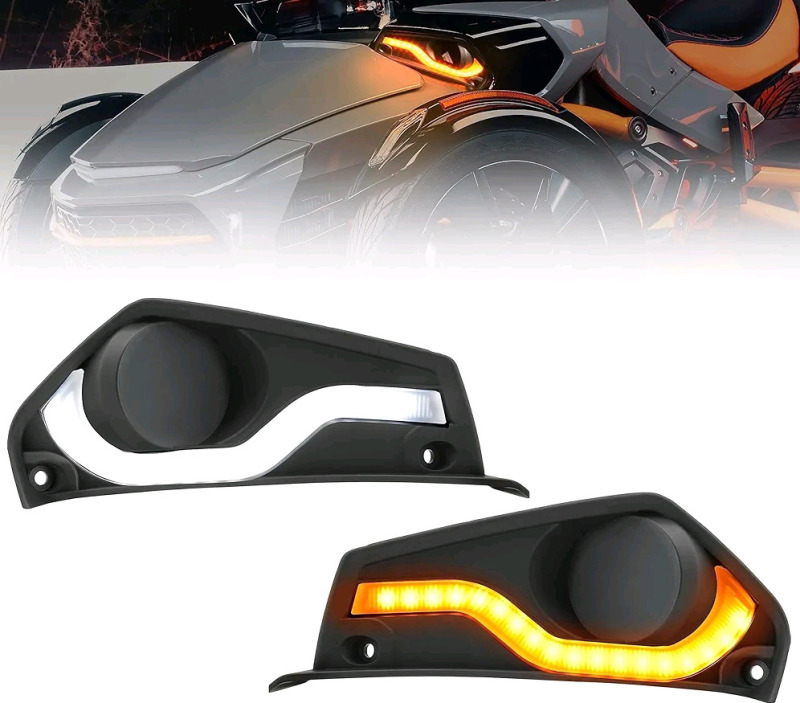Can-Am Spyer F3 Fog Lamps Cover with LED Daytime Running Lights for Can Am Spyder F3 2015-2020, Fog Lights Cover with LED DRL Turn Signal Lights Kit Accessory , Pair . Retail $150