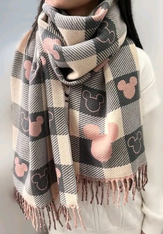New Super Soft Knit Mickey Mouse / Mouse Head Styled Tasseled Scarf | 25.5" x 68"