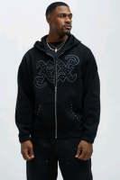 New Size Large Tyson Rhinestone Oversized Zip Up Hoodie - Black