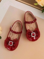 New Baby Size 1 | Cute Crystal Bowknot Solid Color Patent Leather Non-Slip Toddler Dress Shoes (For Approx Ages 12-18 months, Soles 5" Long)