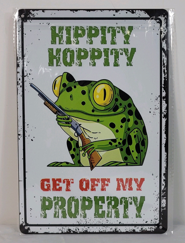 New - Hippity Hoppity Get Off My Property 8"&times;12" Metal Garden Art Sign
