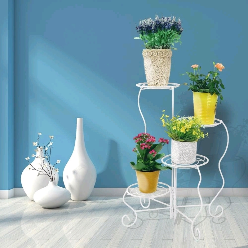 New Hannah's Patio 4-Tier Metal Plant Stand Shelf Flower Pot Holder Foldable Easy to Assemble Indoor & Outdoor 11 in. x 9 in. x 27 in. #G-K306A02