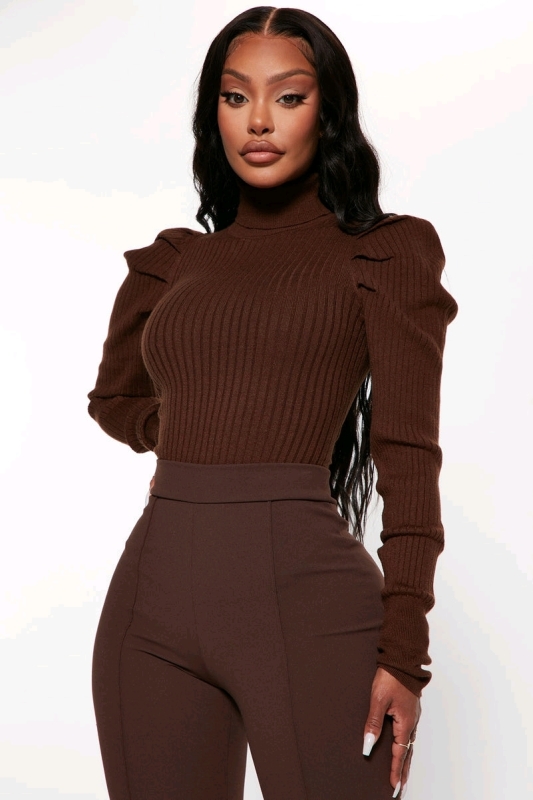 New Size Large Fashion Nova Women's Get On With It Turtleneck Sweater- Chocolate