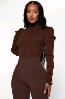 New Size Large Fashion Nova Women's Get On With It Turtleneck Sweater- Chocolate