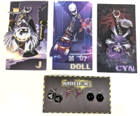 3 New Glitch MURDER DRONES Acrylic Hang Tail Keychains : Cyn, Doll, "J" + 3 New Pairs MD Earrings | $80 Retail Value!