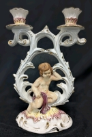 Signed Vintage Keramos R. Capodimonte Porcelain Candlestick Holder Candelabra • 40M Italy | 12" Tall