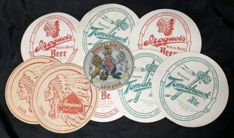 Vintage Tray Liners : 1955-1965 Iroquois Indian Head / Tomahawk Beer and Ale (Double-Sided) & Bennet & Sons Ltd London | 8" - 11" Diameter