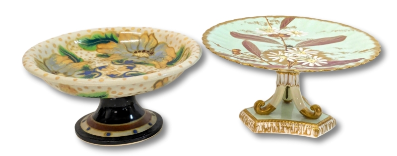 2 Lovely Vintage Footed Fruit Bowls / Fineries / Cake Stands | 8.75" - 9" Diameter x 4.25" - 4.5" Tall