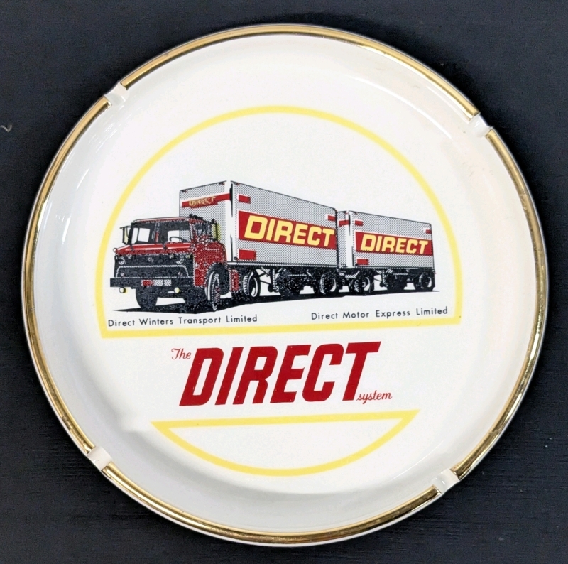 Vintage "The Direct System" Direct Winters Transport Limited Ceramic Advertising Ashtray with Gold Gilt | 6.75" Diameter