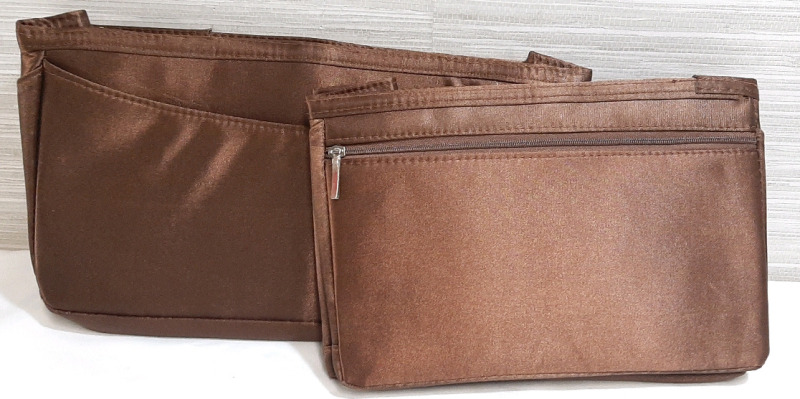 2 New Brown Tuck-Aways Purse Organizers with Cheetah Print Insides, One is 11&frac12;" Wide, The Other is 9&frac12;"