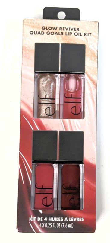 New E.L.F. Glow Reviver Quad Goals Lip Oil Kit : Crystal Baller, Rose Envy, Pink Quartz & Jam Session &bull; 7.6ml ea