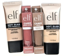 New E.L.F. | 2 Soft Glam Foundations (30ml, 21/25 Light Neutral), Camo Liquid Blush (Cheeky Lychee, 4ml), Bronzer & Contour (2 Fair /Light, 4ml)