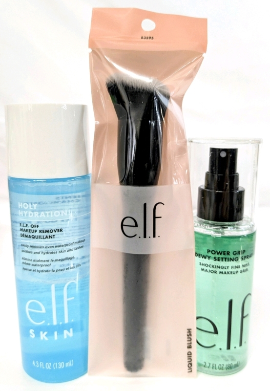 New E.L.F. | Holy Hydration E.L.F. Off Makeup Remover (130ml), Liquid Blush Brush, Power Grip Dewy Setting Spray (80ml)