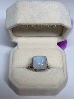 Stunning 925 Sterling Moonstone Square Ring Size 7.5