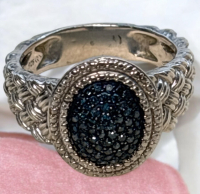 DIAMONDELLE 925 Sterling Silver Oval Teal Blue Diamondelle Wide Ring Size 7.5 Boxed