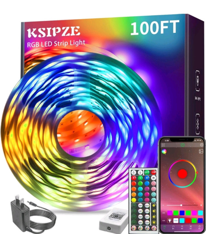 New | Ksipze 100ft Led Strip Lights | RGB Music Sync Color Changing, Led Lights with Smart App Control Remote