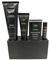 New Tiege Hanley Men's 4-Piece Skin Care Gift Set | Face Wash (75ml), Moisturizer w SFP (22ml), Lip Balm w SPF (4.2g) + Travel Size Lightly Exfoliating Bar Soap (53.8g)