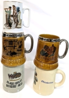 5 Vintage Porcelain, Stoneware & Earthenware Tankards : Norman Rockwell, Schmidt Germany Oktoberfest, Black Forest Officer's Mess, Lord Nelson | Uo to 5.5" Tall