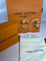 New LOUIS VUITTON Pierced 2 PC Earrings Logo Box Bag & Pouch