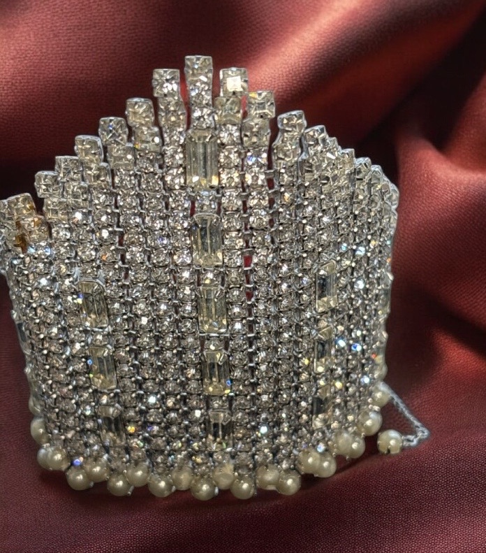 Cleopatra Bracelet Rhinestone Cluster 1935 -1940,s Imitation Pearl Appraisal in 2009 of $550.00