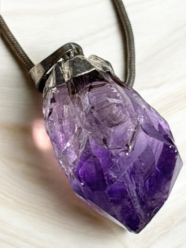 Natural Amethyst Sterling Stone Pendant 16 Inch 925 Sterling Chain
