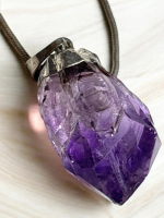 Natural Amethyst Sterling Stone Pendant 16 Inch 925 Sterling Chain