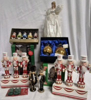 Large Christmas Lot Great Condition- Nutcracker Ornaments, Music Boxes Nutcrackers, Angel Tree Topper Lights Up +!