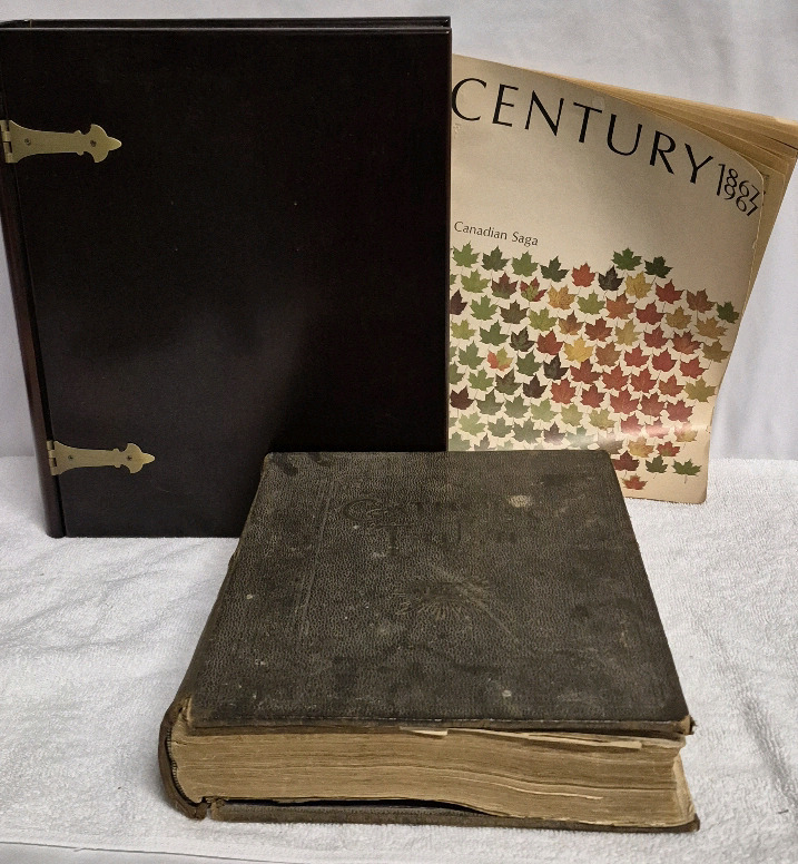 Antique 1897 Bible Catholic Truth & Modern Wooden Box with Name Plate & The Canadian Saga Ephemera
