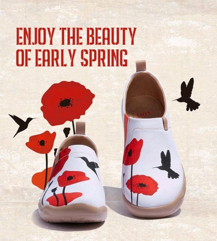 New Size 6 UIN Women's Painted Travel Shoes Floral Art Canvas Slip-on Loafers Comfort Walking Sneakers Retails for $130