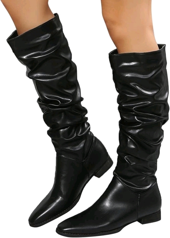 New Women's sz 40 (US 8) Tall Wrinkled Faux Leather Boots