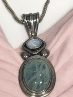 925 Sterling Silver Opal Aquamarine Pendant 925 Sterling Chain