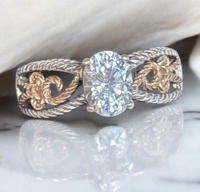 14K Yellow Gold 925 Filigree Ring Large Diamond Vintage Jewellery Box Size 6.25