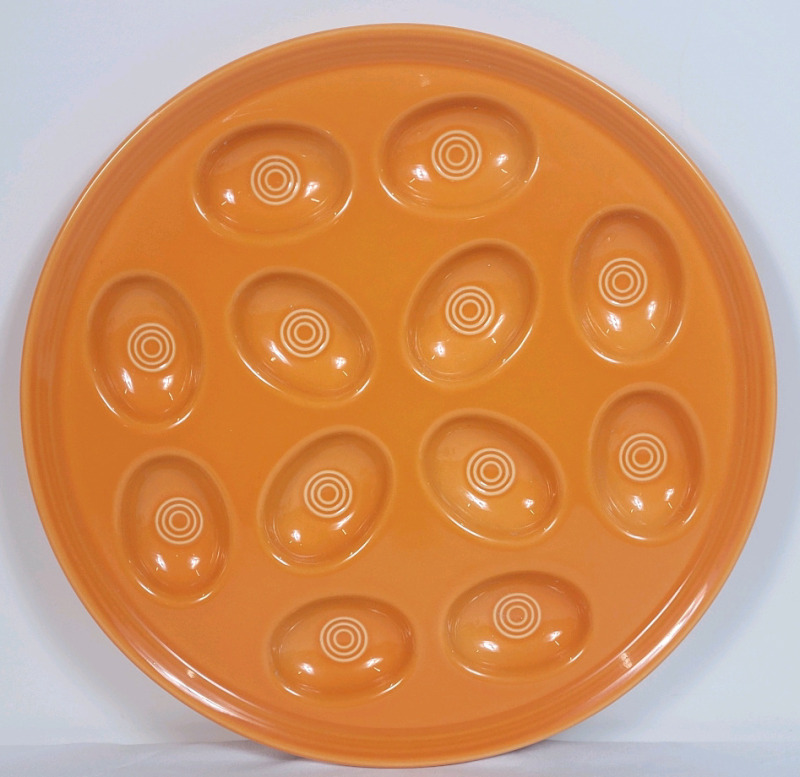 Vintage Fiesta Fiestaware Orange Ceramic Egg Platter Tray . Measures 13" diameter. No chips or cracks