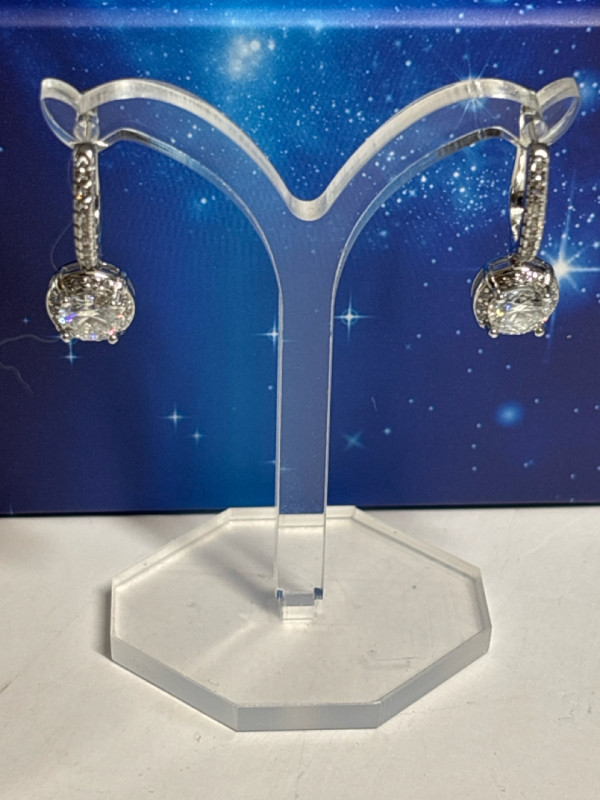 New 925 Sterling 6.5mm Moissanite Pierced Snap In Lever Back Earrings 1.0ct Diamond Equivalent
