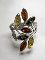 925 Sterling Silver 3 Shades Baltic Amber Statement Ring Size 8 Stamped