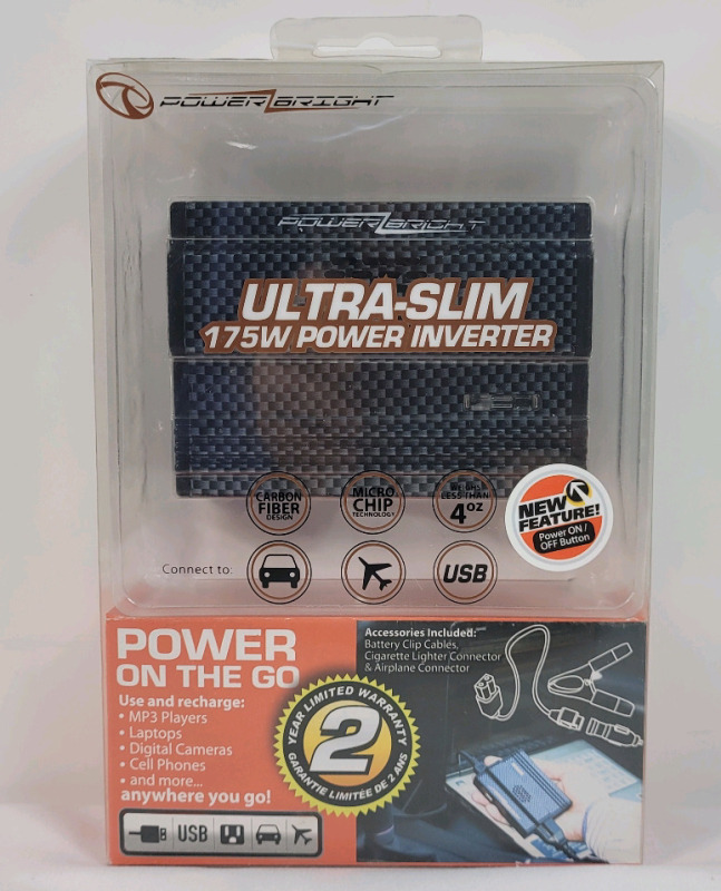 New - Power Bright Vehicle Ultra Slim 175W Power Inverter .