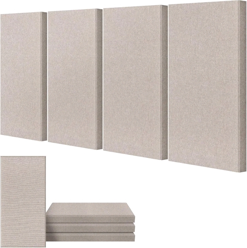 New - UMIACOUSTICS 4 PCS Acoustic Panels, 2&ldquo; Thick 23.6" x 11.8" Fiberglass Sound Wall Panels, Self-adhesive Sound Absorbing Panels , Light Camel . Retail $100