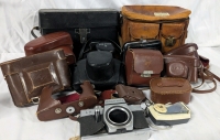 13 Vintage Camera Cases, a Vintage National Hyper Flash & a Vintage Practical L2 Camera without Lens.