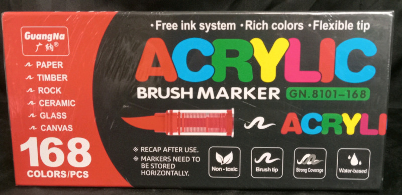 New | GuangNa Water-Based Acrylic Brush Marker Set | 168 Colors/Pieces | Strong Coverage Brush Tip