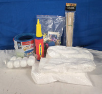 Children's Crafts Lot + Wooden Dowels 12" Long, 5 Packs Of Styrofoam Balls, Diaper Genie Refil & Hand Ballon Pump + Bag of Assorted Plastic Toys & Dolls