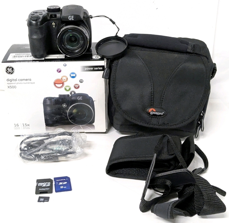 GE Power Series X500 16MP 15x Zoom Digital Camera with Lowepro Case, 2GB SD Card, 8GB Micro SD Card & Micro SD Adapter