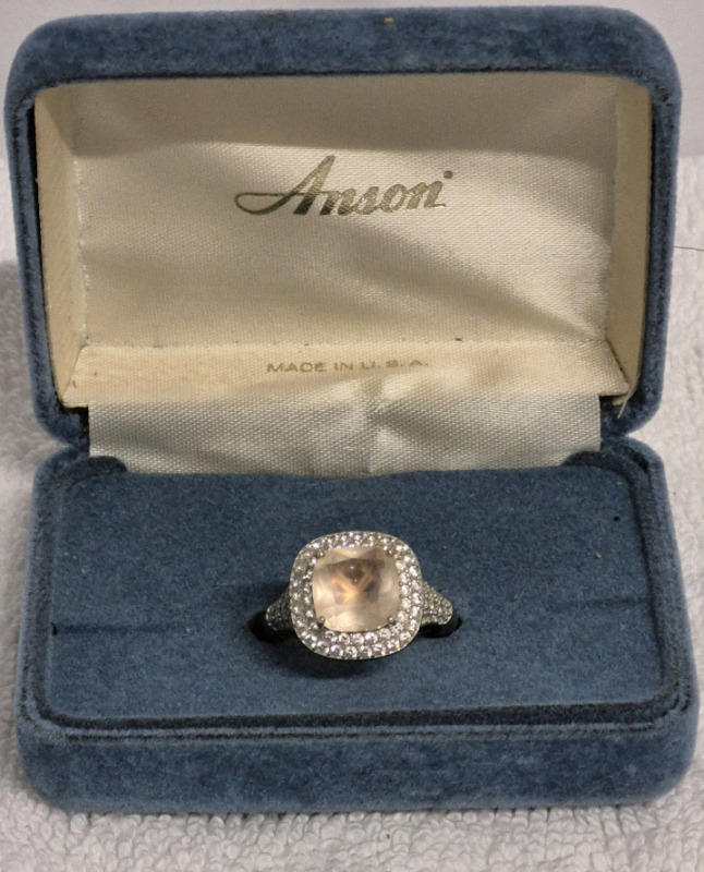 Wowzers Sterling 925 Silver Ring Large Pink Stone with Clear Stones Ring size 8.75
