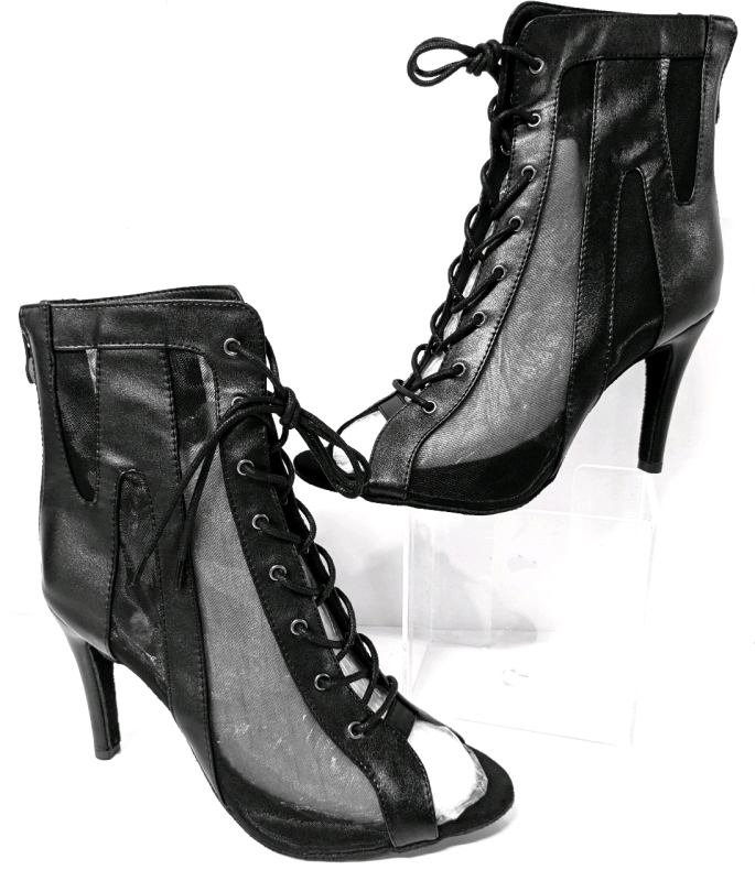 New Size 43 | Peekaboo Mesh Sides Lace-Up Open-Toe High-Heel Shoes